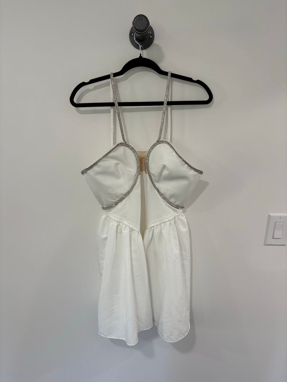 Self-Portrait Crystal-Encrusted Cut-Out White Mini Dress Size 10